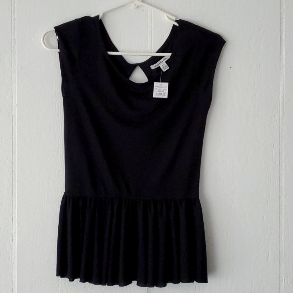 NWT AEO AMERICAN EAGLE OUTFITTERS Black Peplum Soft Blouse Top Size XS